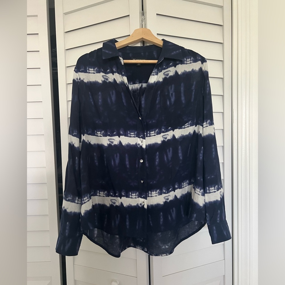 INC International Concepts Deep Blue and white blouse button down size xl